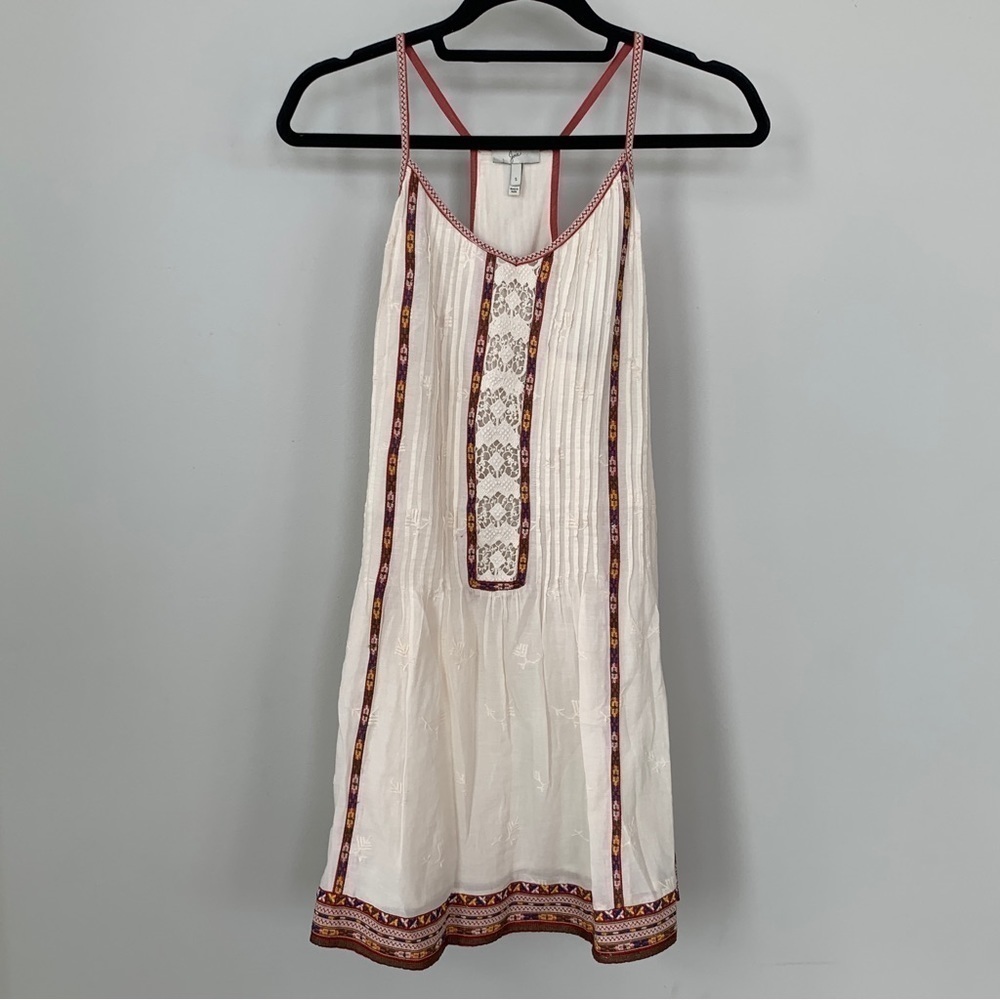 Joie Cream Boho Embroidered Sundress with Rust Trim